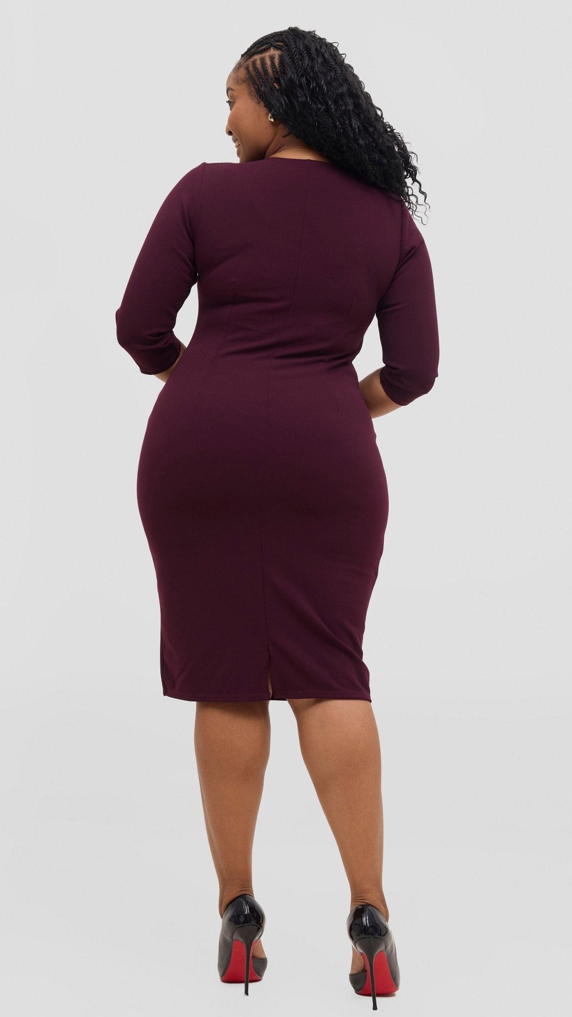 Vivo J.O V - Neck Sheath Dress - Burgundy - Shopzetu