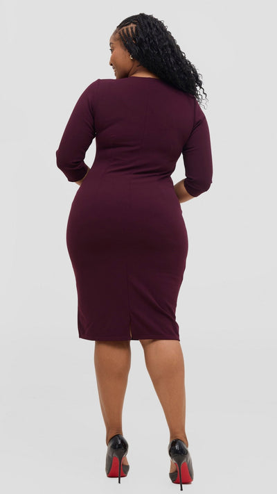 Vivo J.O V - Neck Sheath Dress - Burgundy - Shopzetu