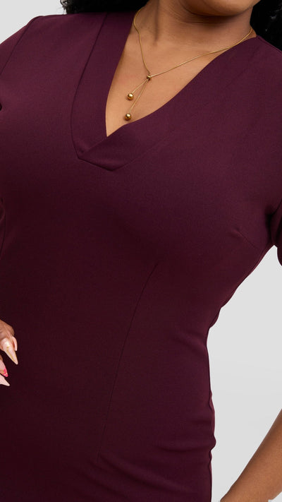Vivo J.O V - Neck Sheath Dress - Burgundy - Shopzetu
