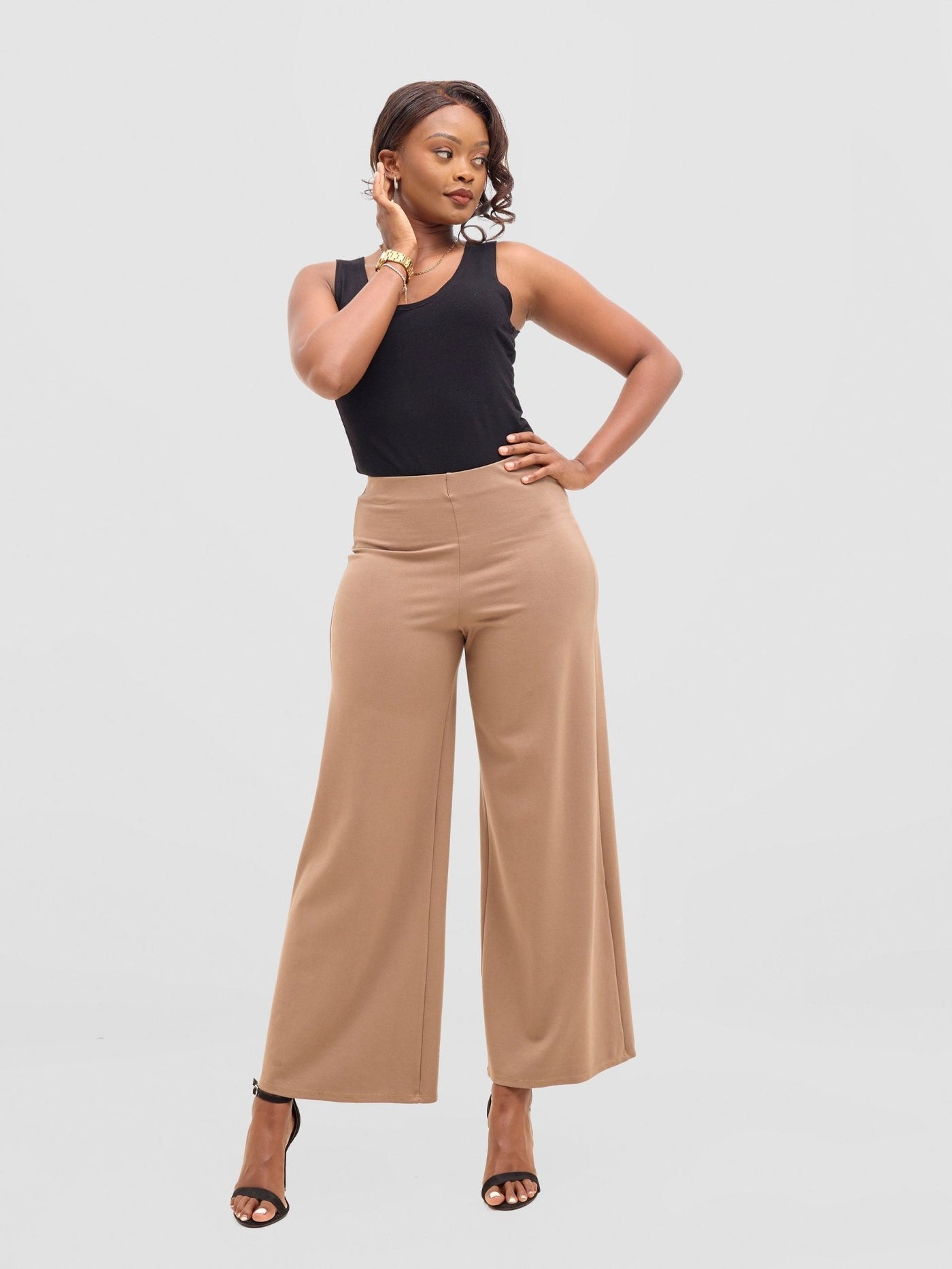 Vivo Upe Wide Leg Pants - Taupe - Shopzetu