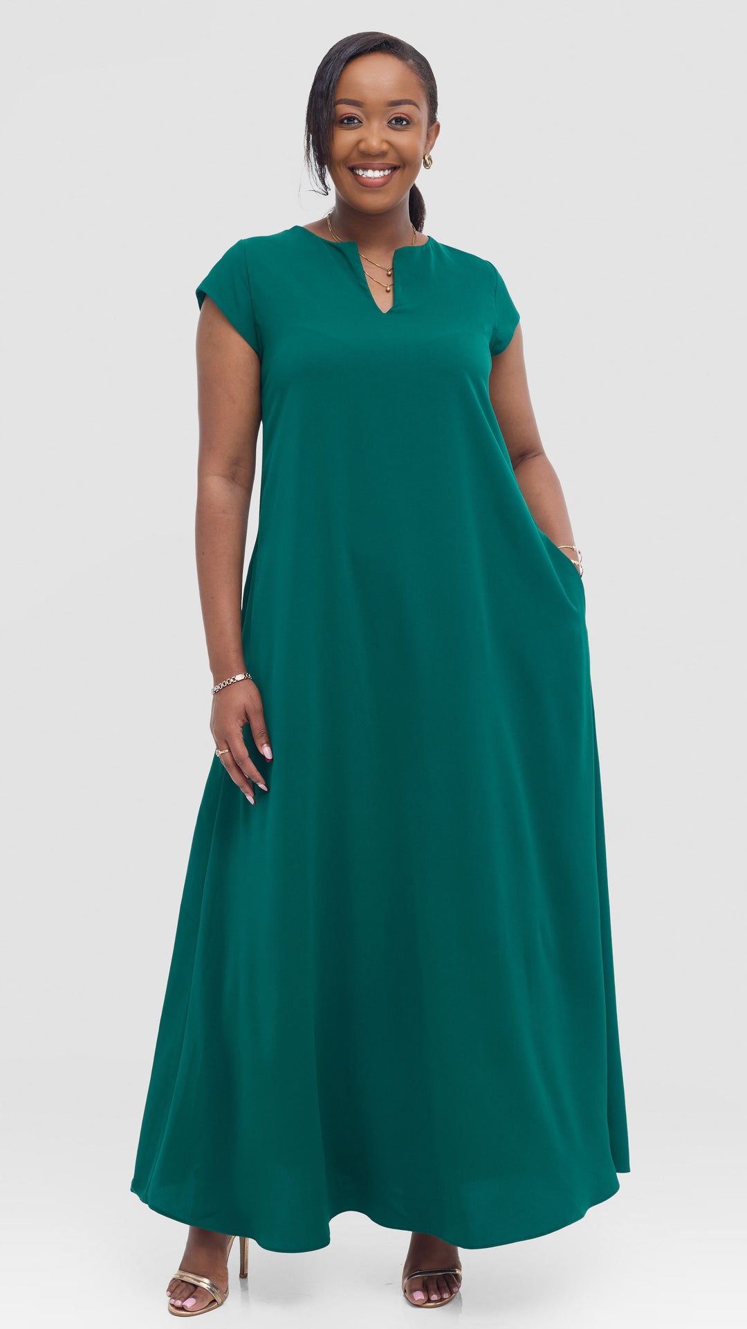 Vivo Zola V Neck Maxi Dress in Crepe - Green
