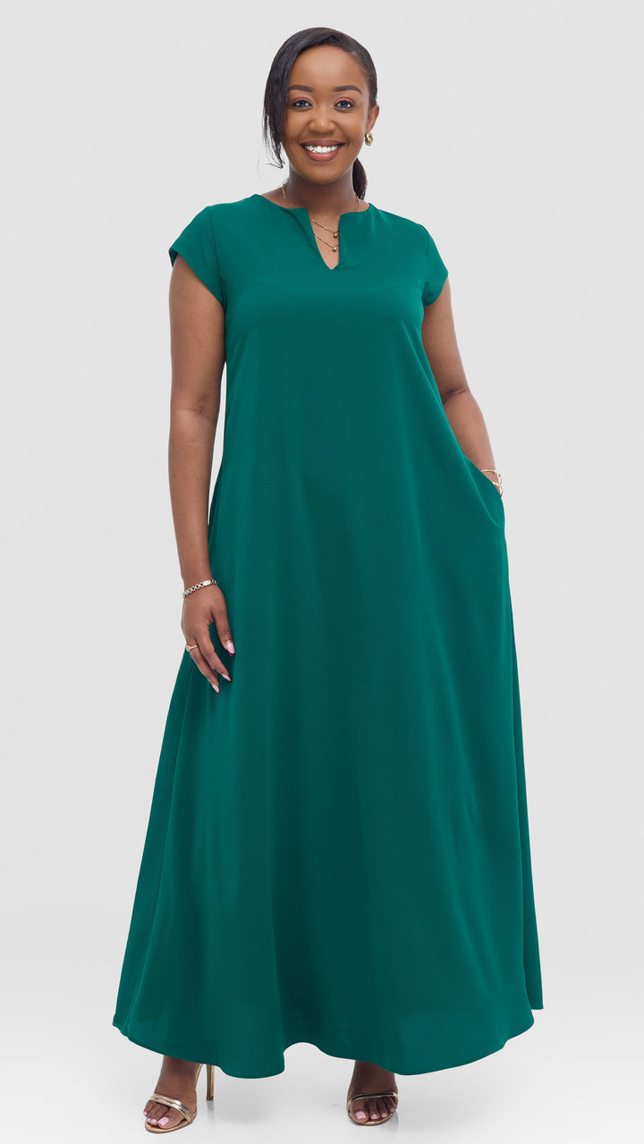 Vivo Zola V Neck Maxi Dress in Crepe - Green