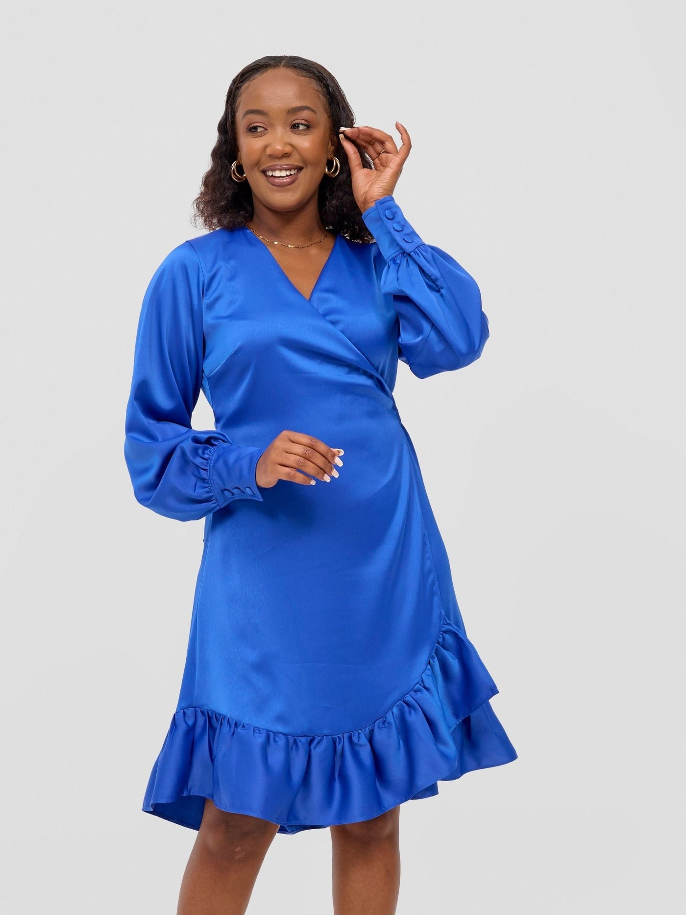Vivo Merika Knee Length Wrap Dress - Royal Blue - Shopzetu