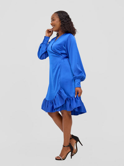 Vivo Merika Knee Length Wrap Dress - Royal Blue - Shopzetu