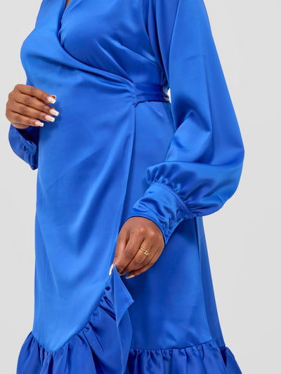 Vivo Merika Knee Length Wrap Dress - Royal Blue - Shopzetu