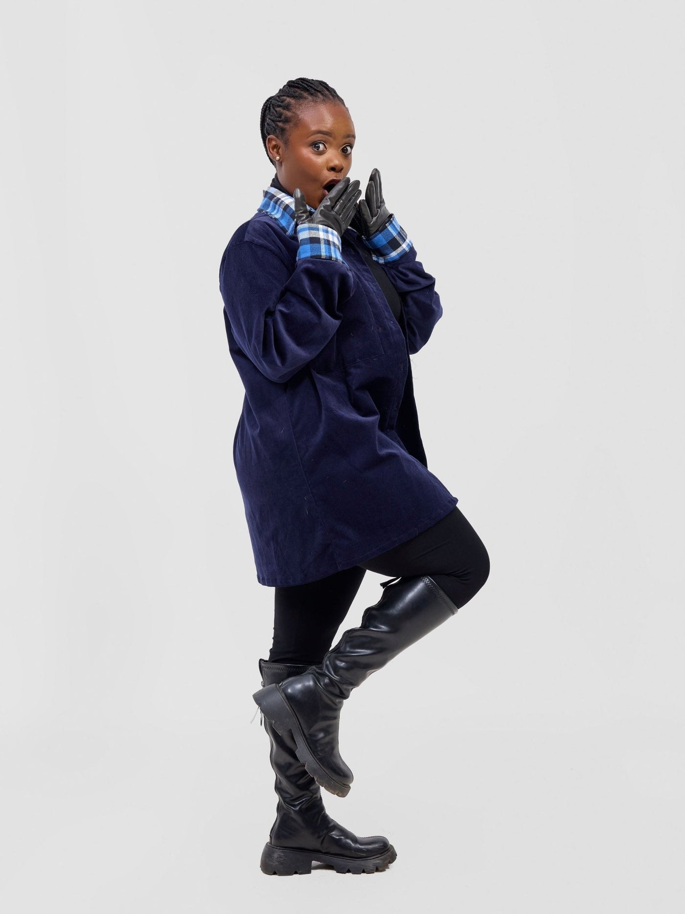 Zoya Aridi Unisex Shacket (Corduroy) - Navy / Blue Flannel - Shopzetu