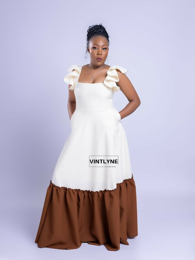 Vintlyne Maya Sunny Dress - Cream/ Brown
