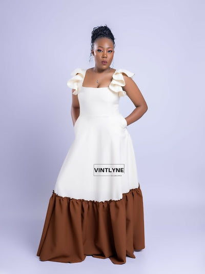 Vintlyne Maya Sunny Dress - Cream/ Brown