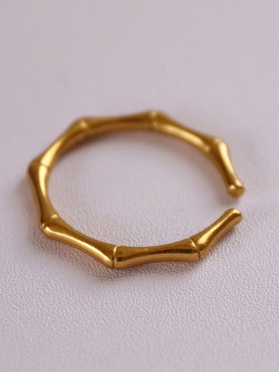 side view of 18k gold plated bamboo ring