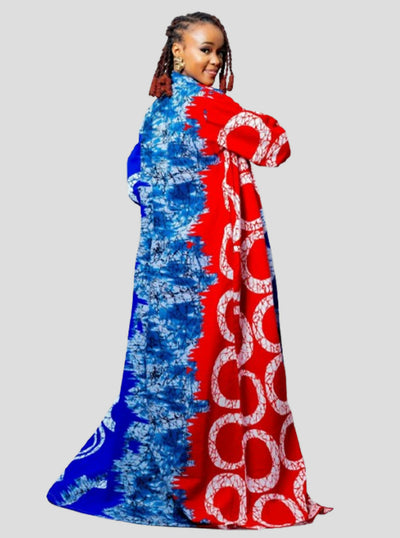 Afriwia Enterprise Samawati Ankara Kimono - Blue / Red - Shopzetu
