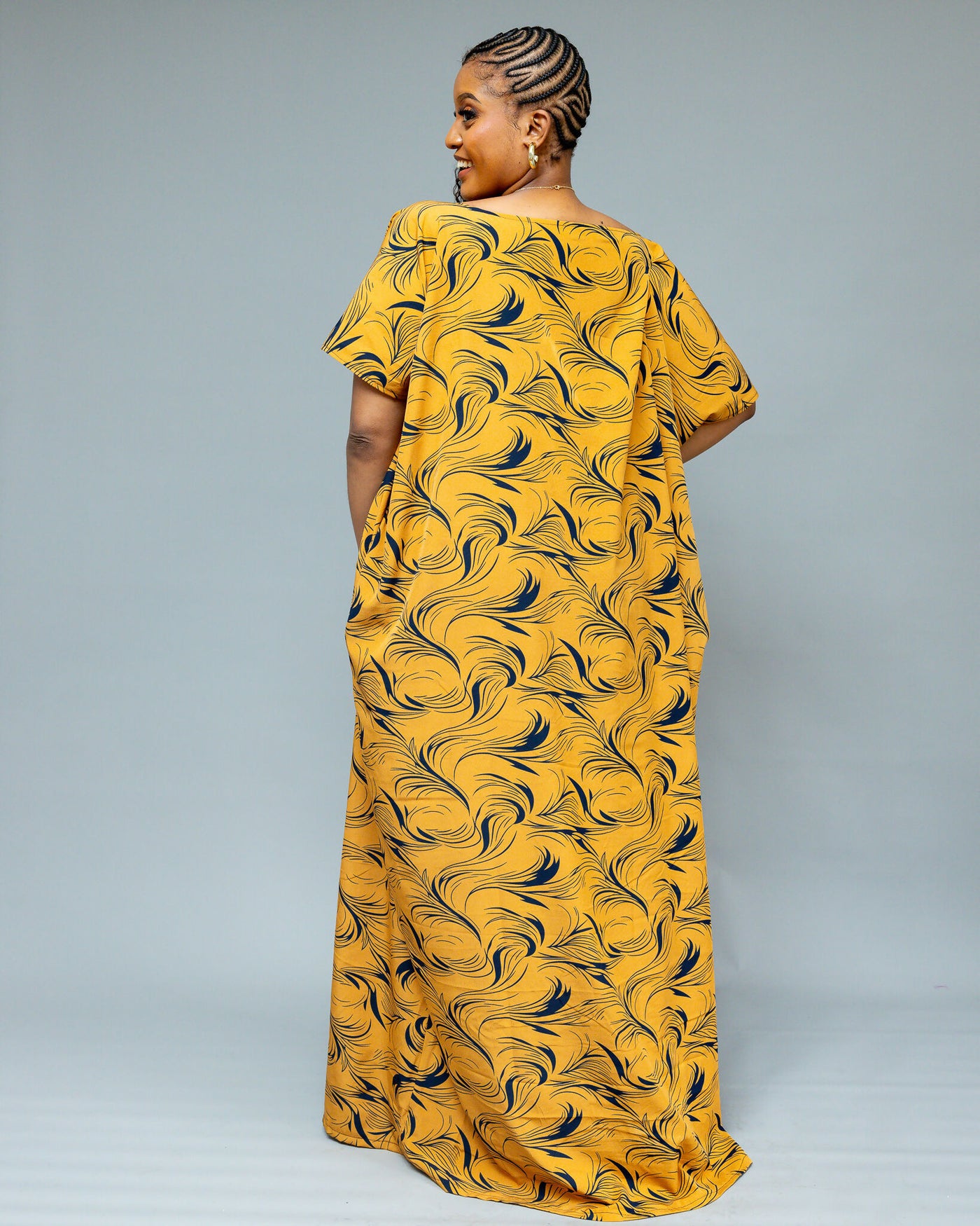 African Yuva Serenity Kaftan Dress - Mustard