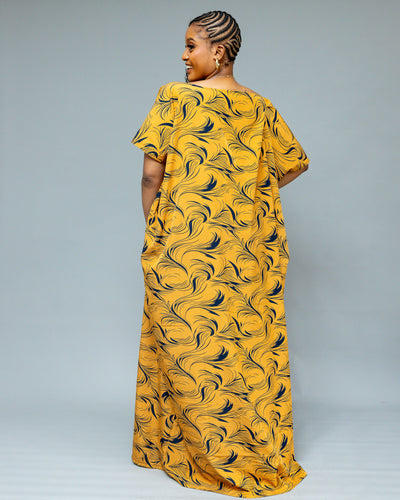 African Yuva Serenity Kaftan Dress - Mustard
