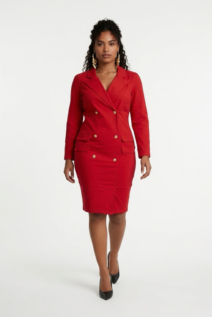 Stylish Sisters  Double-Breasted Blazer Dress - Red