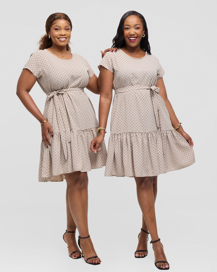 Anzo Wear Polka Dot Shift Dress - Beige Polka