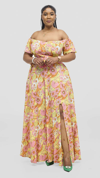 Silk House Collection Curvy Plus Size Malaika Skirt Set -Olive Green/Mustard Combo