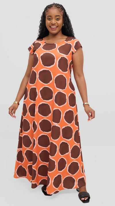 Vivo Basic Round Neck Maxi Dress - Chocolate / Orange - Shopzetu