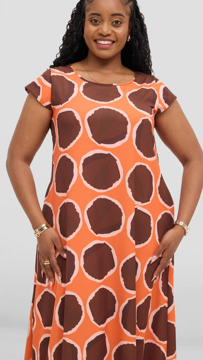 Vivo Basic Round Neck Maxi Dress - Chocolate / Orange - Shopzetu