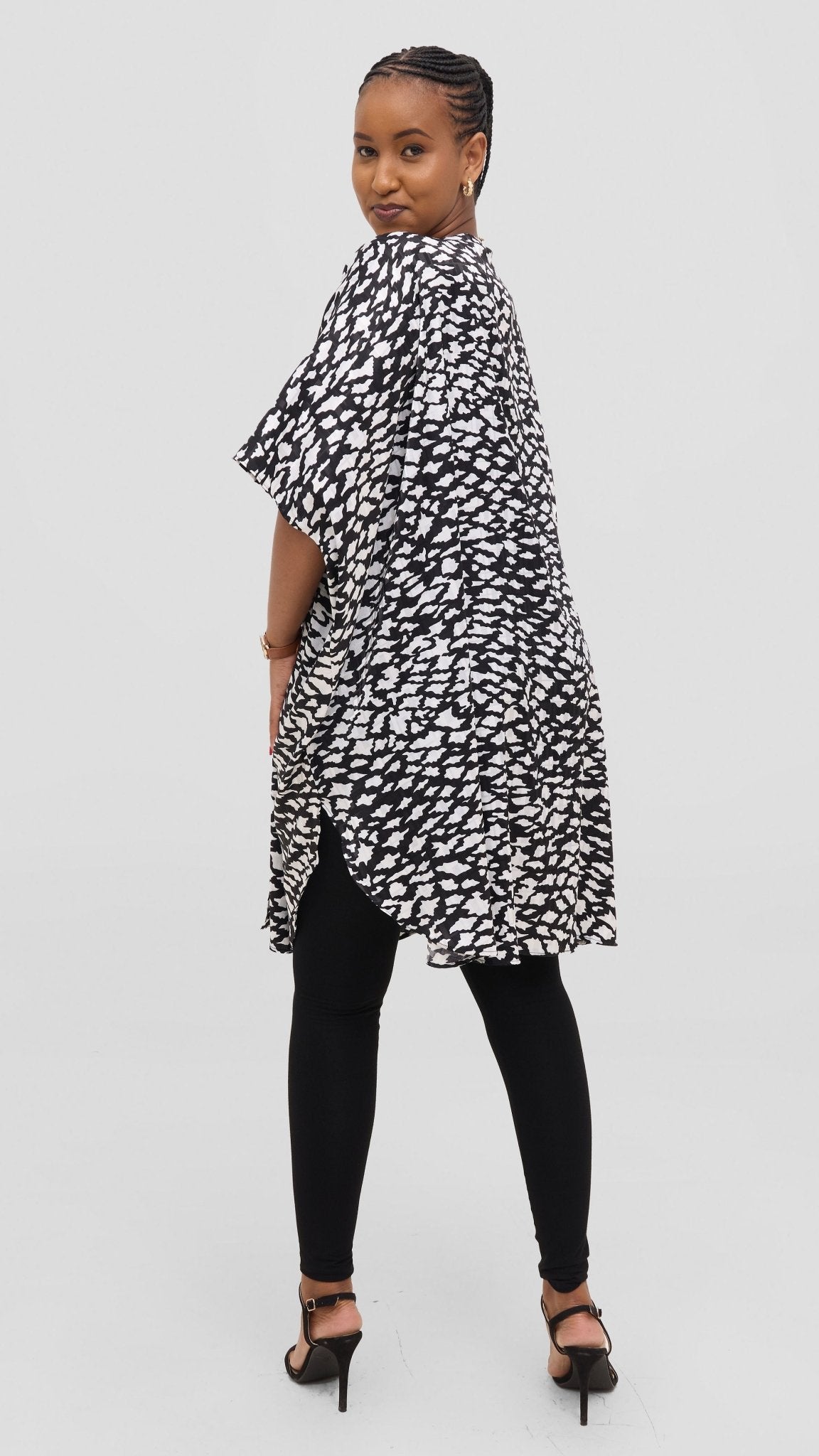 Vivo Samira Wide Satin Kimono - White / Black Print - Shopzetu