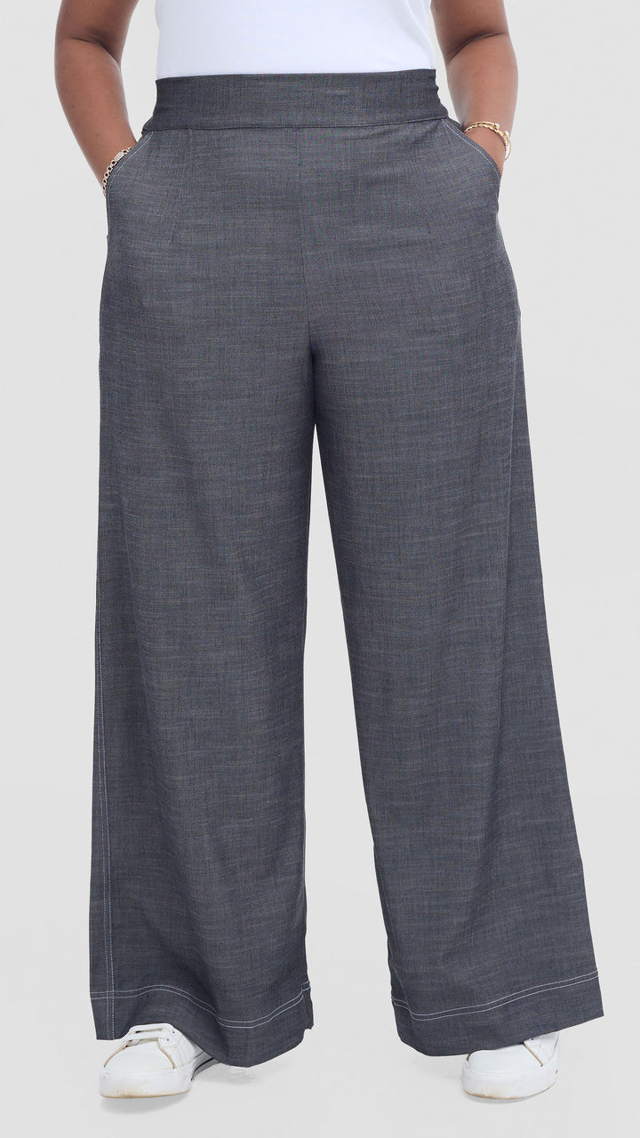 Vivo Contrast Stitch Pants in Denim - Grey
