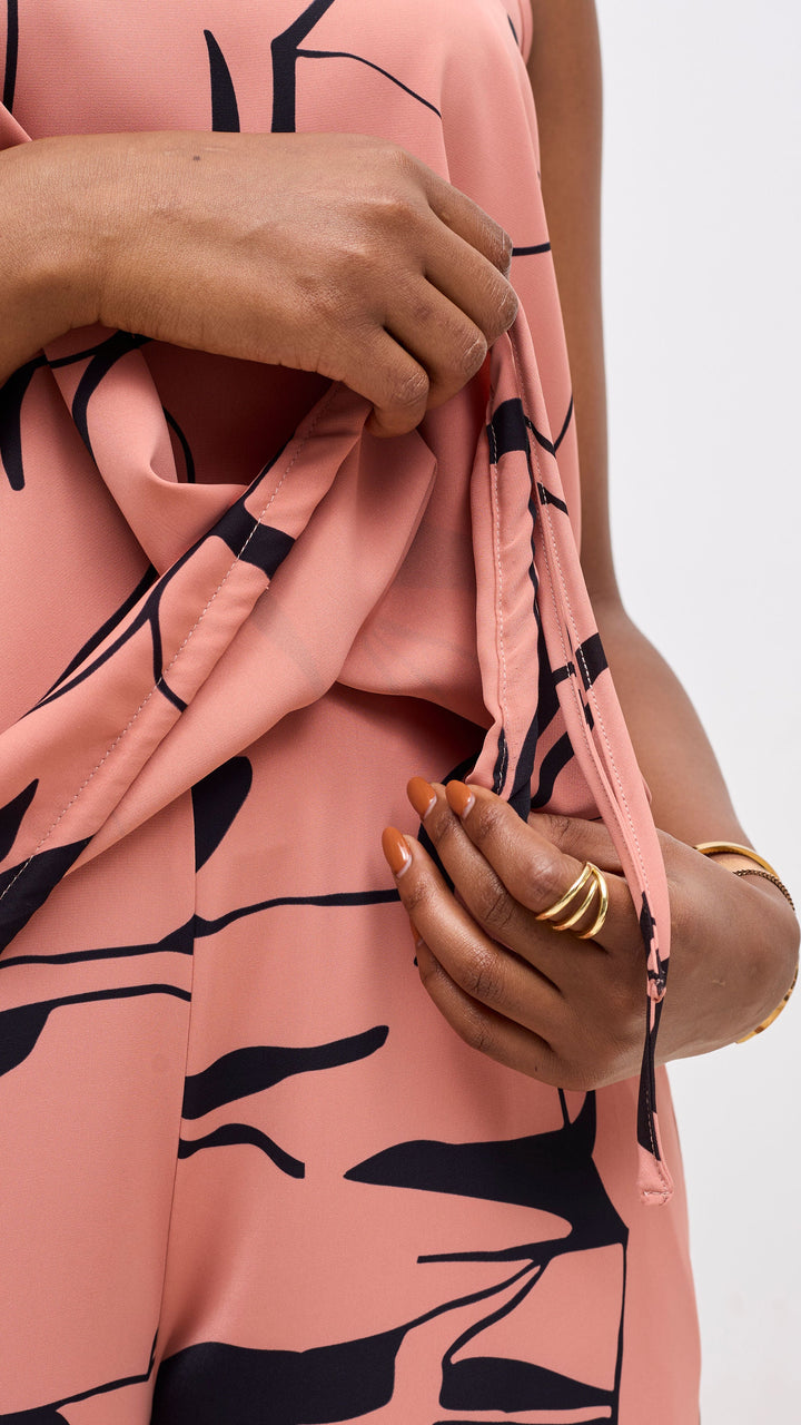 Vivo Liora Sleeveless Drawstring Top - Coral / Navy Ziza Print