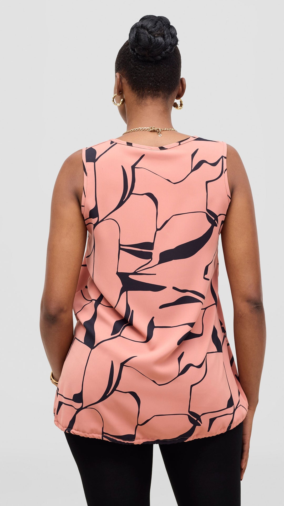 Vivo Liora Sleeveless Drawstring Top - Coral / Navy Ziza Print