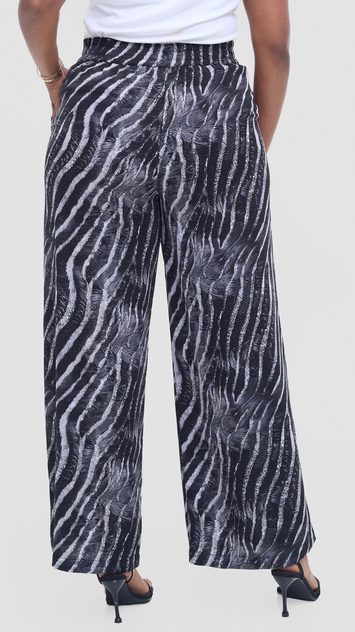 Vivo Maisha Straight Leg Pants In Crepe -  Grey / Black Print