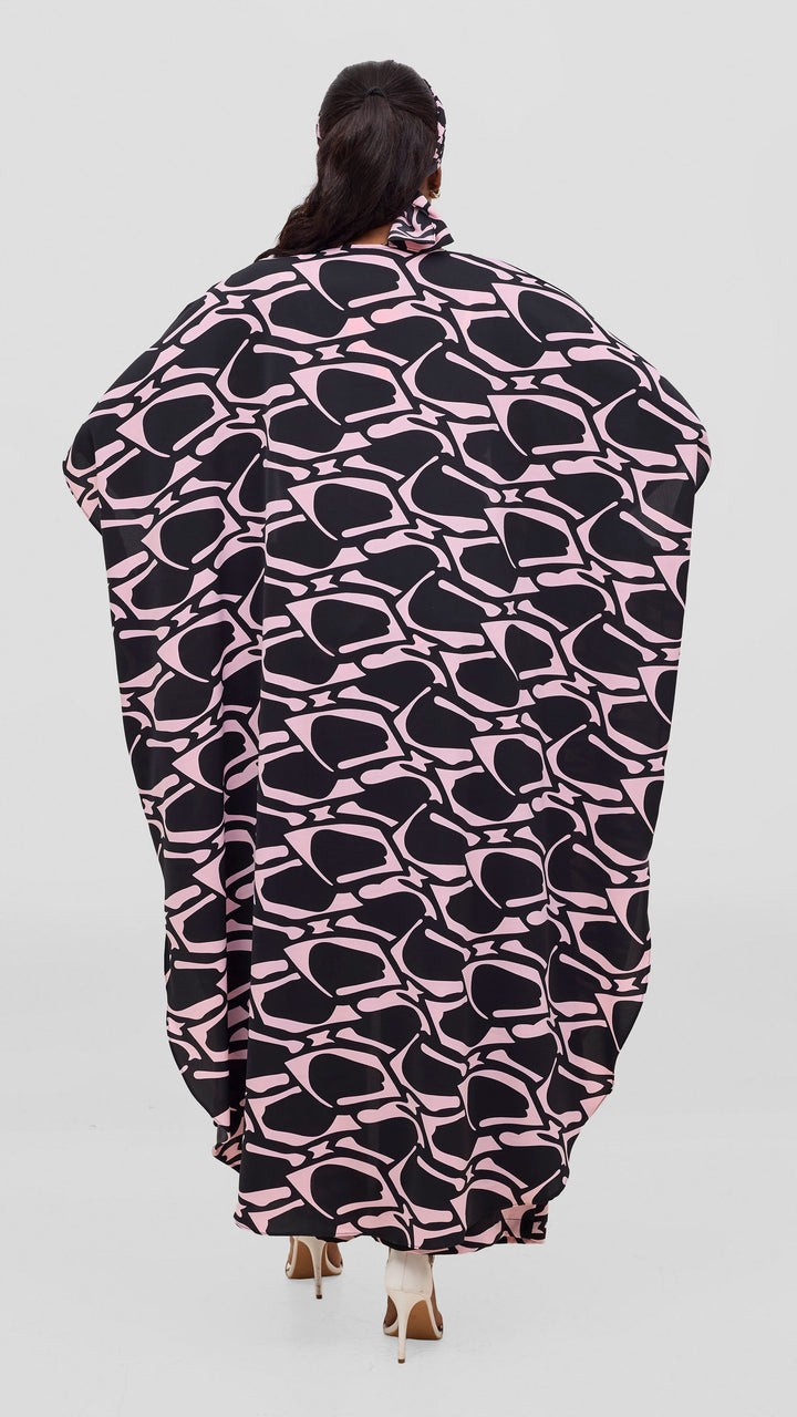Vivo Maisha Kimono in Crepe - Light Pink / Black Abstract Print