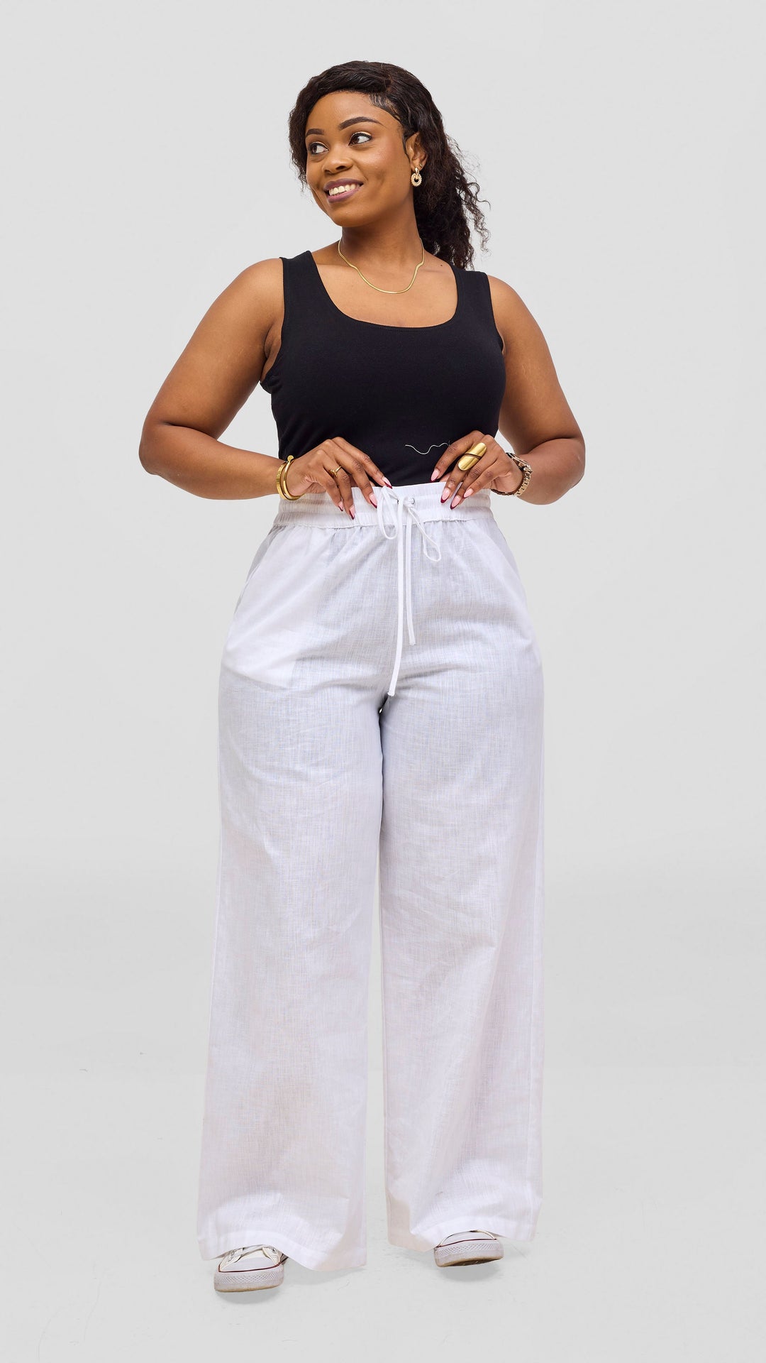 Safari by Vivo Zehra Drawstring Pants in Linen Blend - White