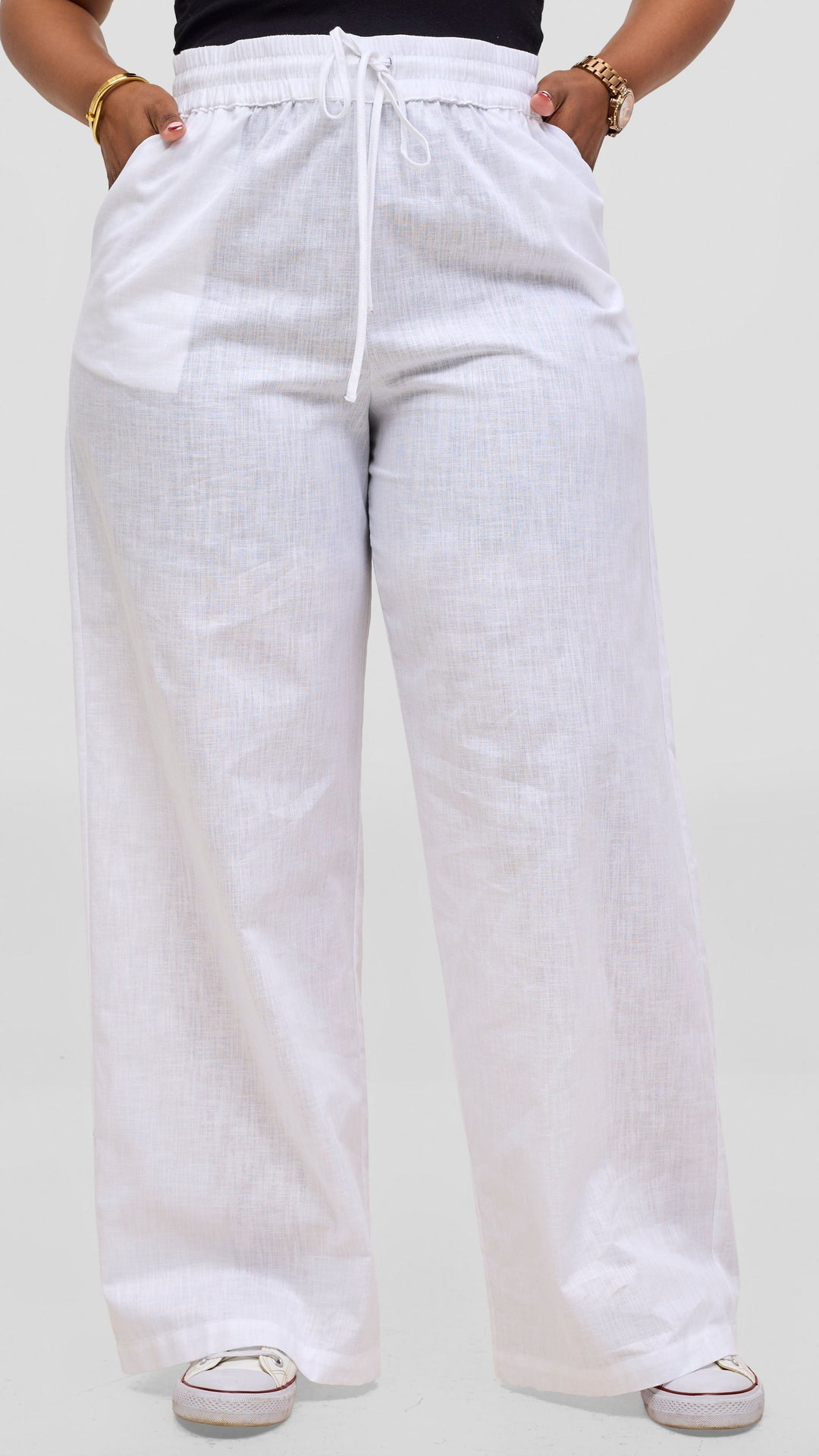 Safari by Vivo Zehra Drawstring Pants in Linen Blend - White