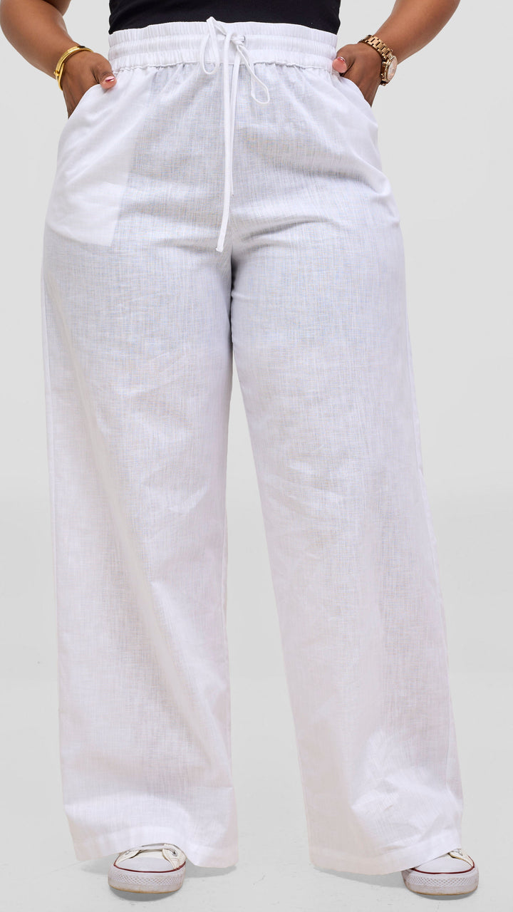 Safari by Vivo Zehra Drawstring Pants in Linen Blend - White
