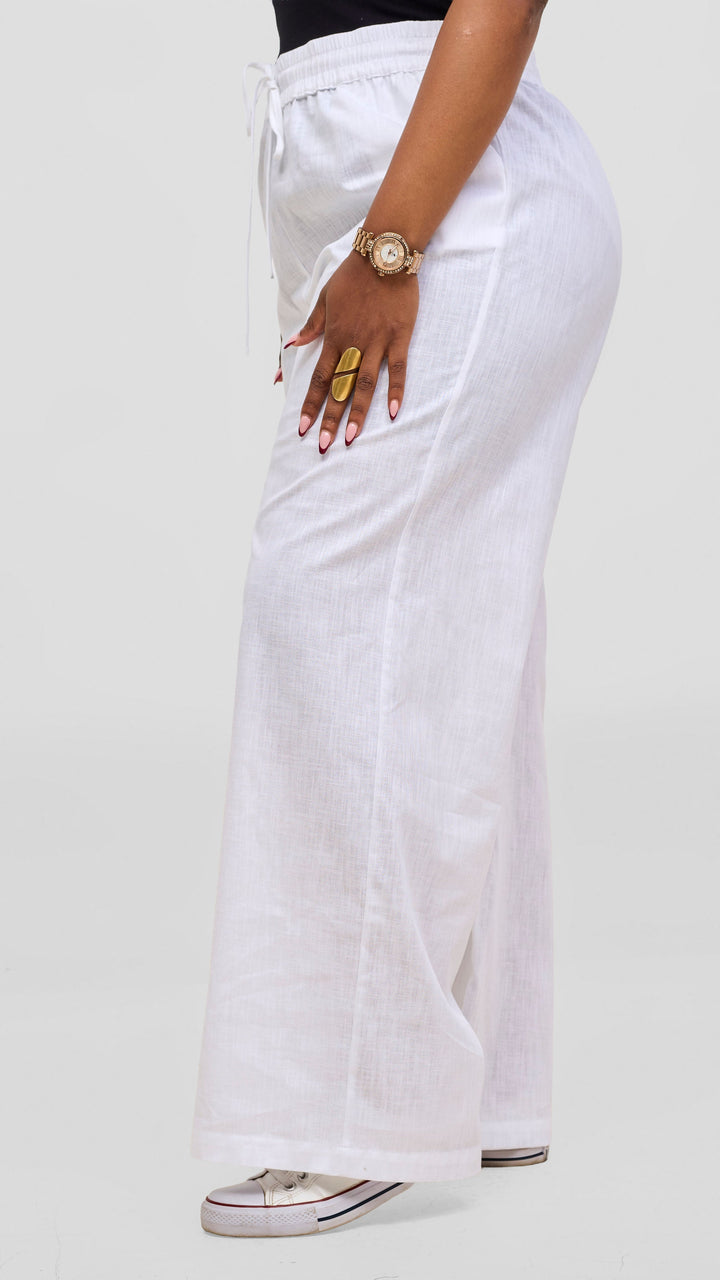 Safari by Vivo Zehra Drawstring Pants in Linen Blend - White