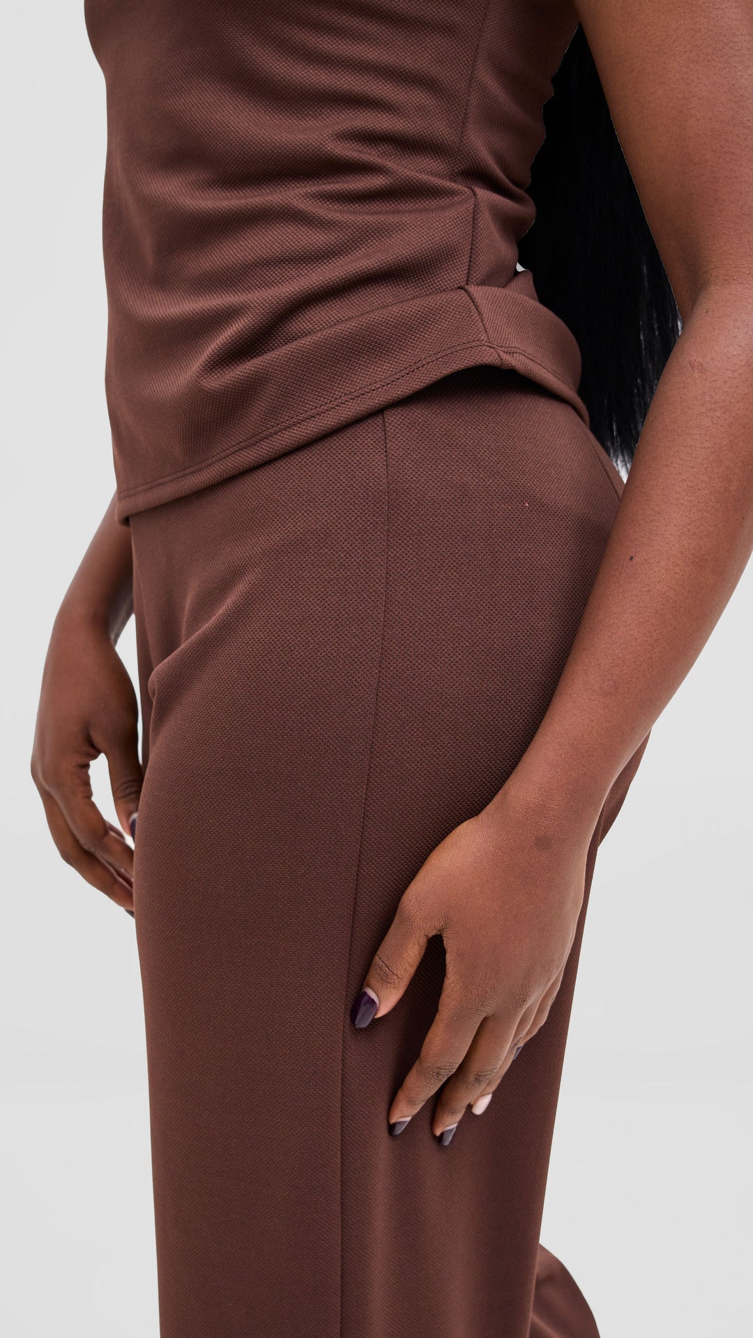 Vivo Selah Mock Neck Top in Stretch Rib  - Chocolate