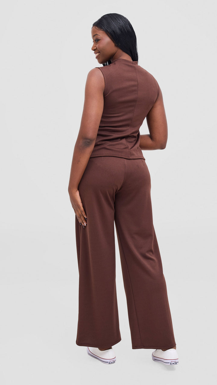 Vivo Selah Mock Neck Top in Stretch Rib  - Chocolate