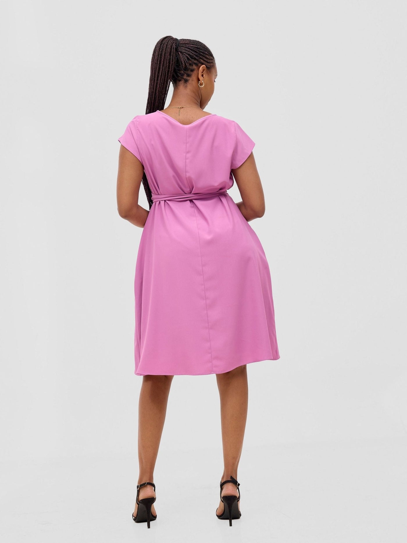 Vivo Basic Cap Sleeve Tent Knee Length Dress - Dusty Pink - Shopzetu