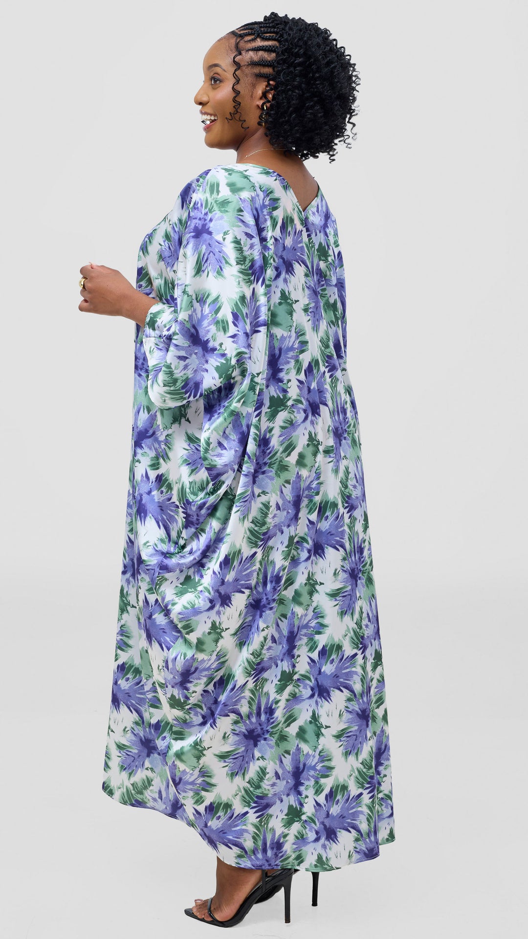 Vivo Keza V-Neck Maxi Kaftan - White / Lilac Print