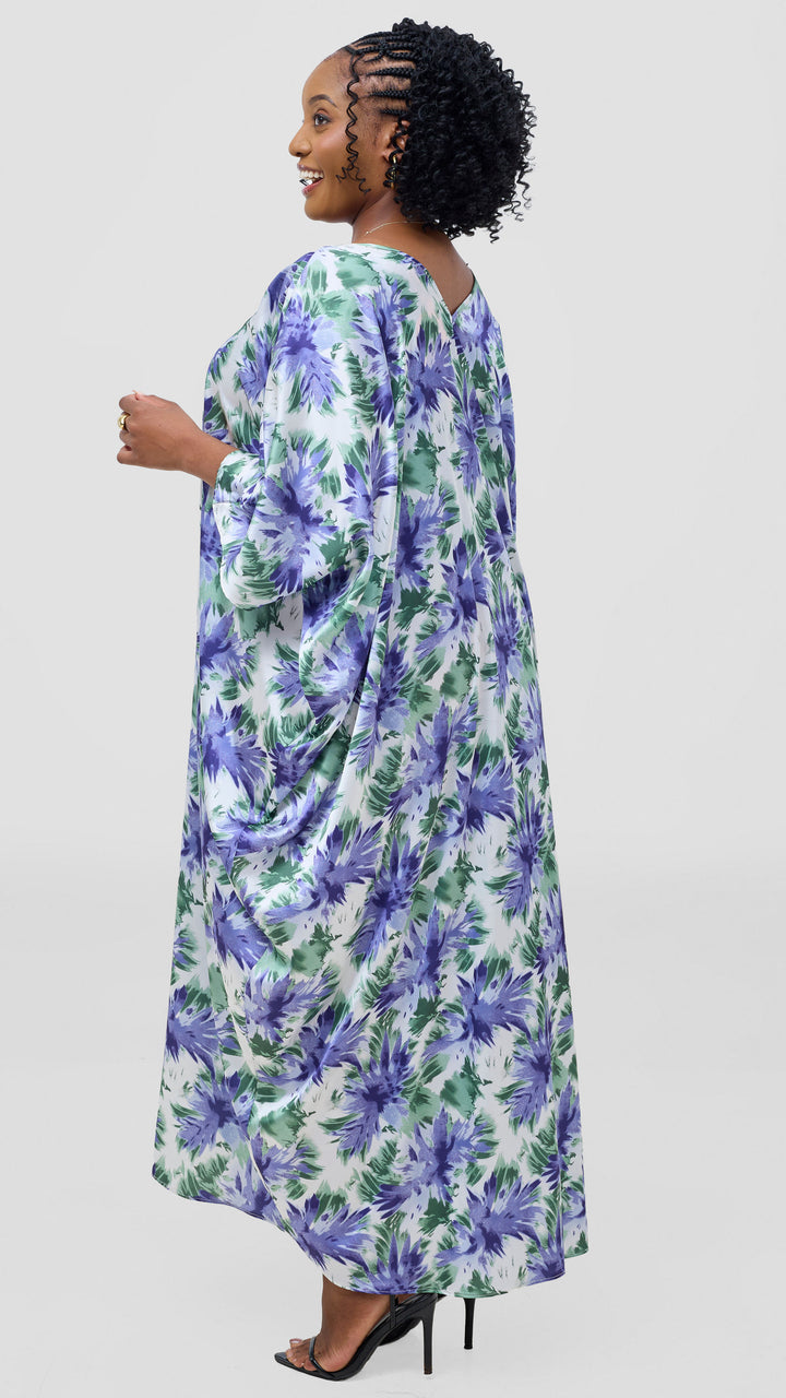 Vivo Keza V-Neck Maxi Kaftan - White / Lilac Print