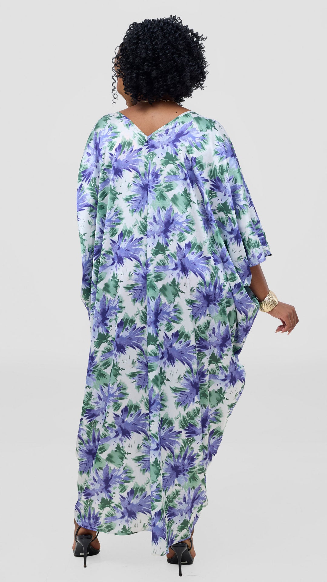 Vivo Keza V-Neck Maxi Kaftan - White / Lilac Print
