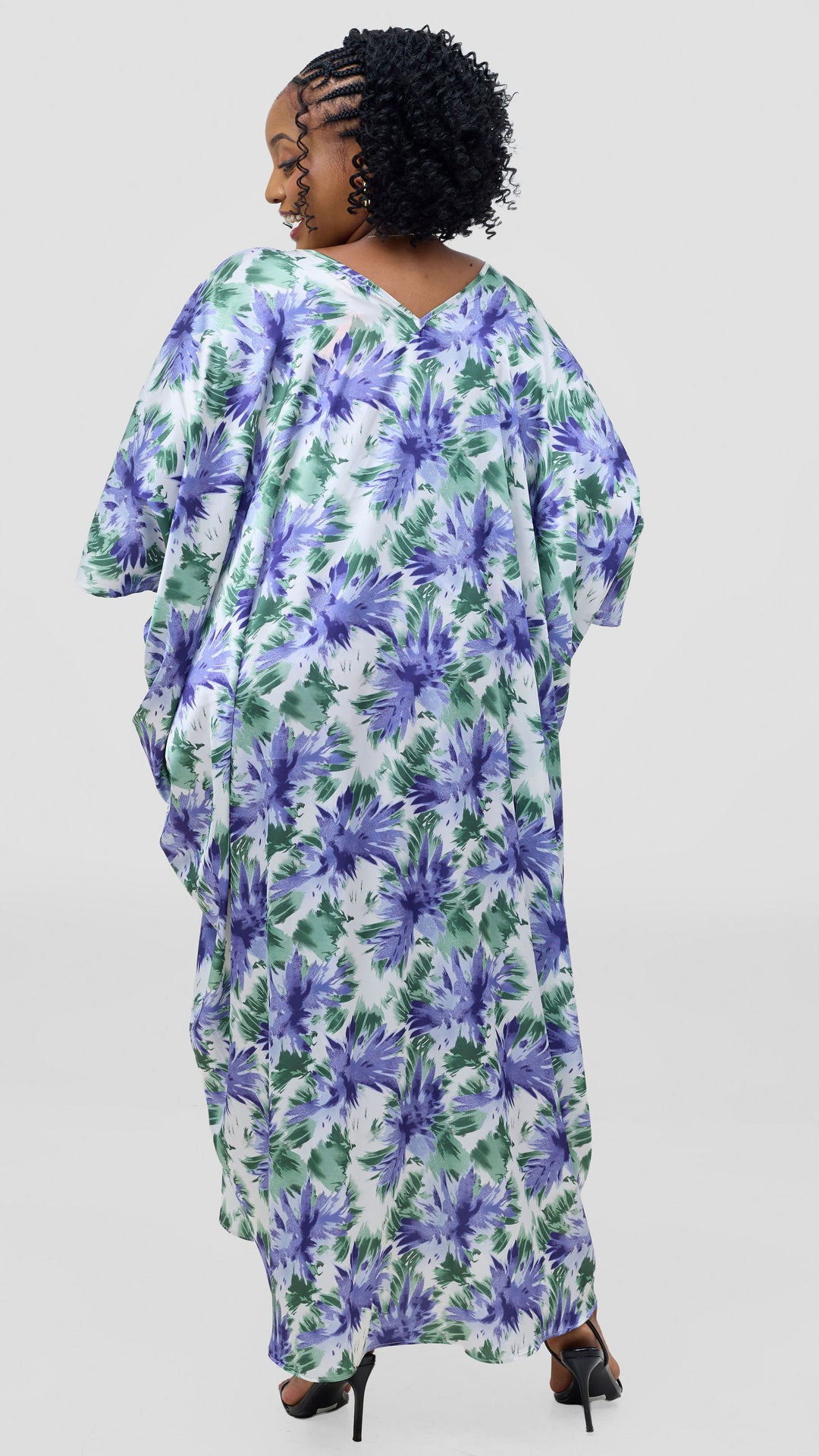 Vivo Keza V-Neck Maxi Kaftan - White / Lilac Print