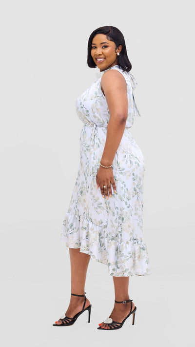 Vivo Samira Midi Dress - Grey / Olive Print - Shopzetu