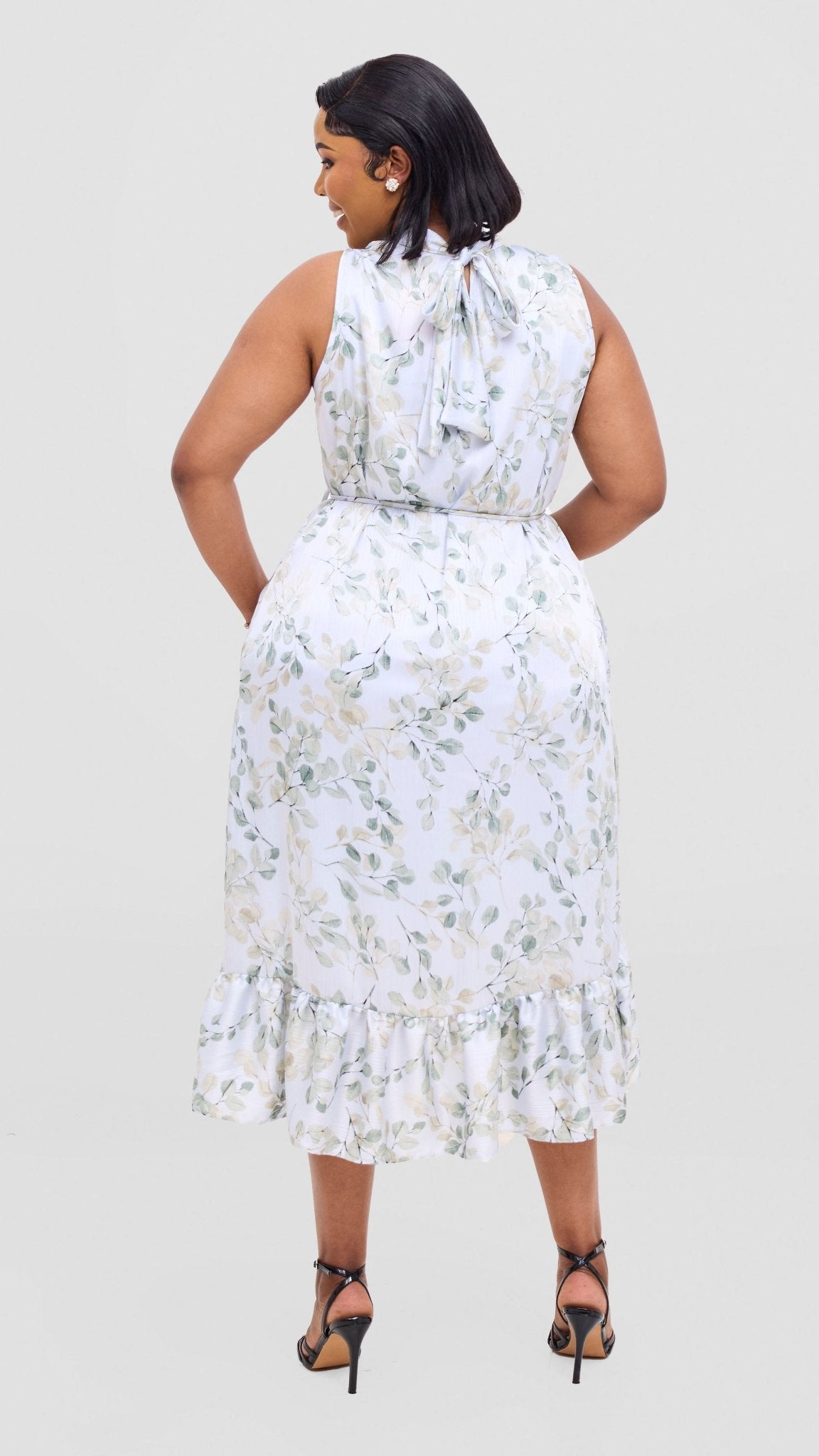 Vivo Samira Midi Dress - Grey / Olive Print - Shopzetu