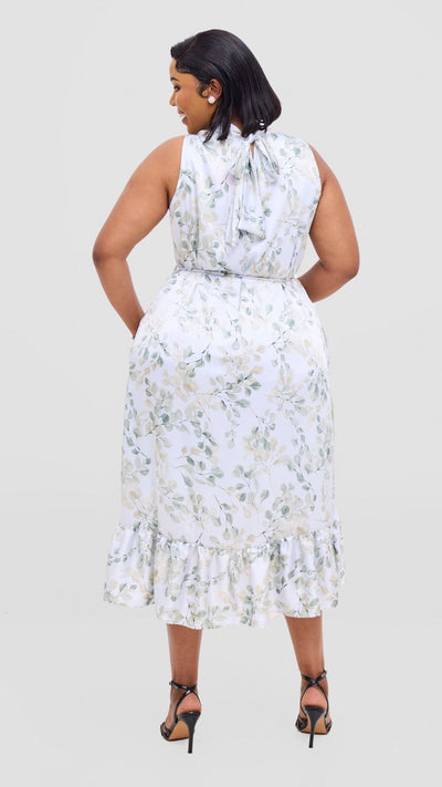 Vivo Samira Midi Dress - Grey / Olive Print - Shopzetu