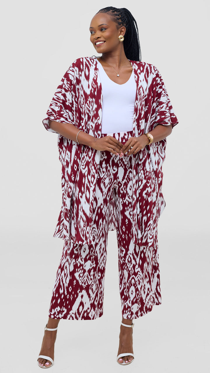 Vivo Samira Wide Kimono - Maroon / White Print