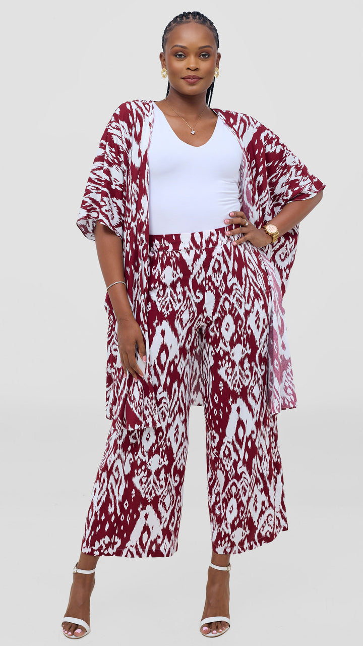 Vivo Samira Wide Kimono - Maroon / White Print
