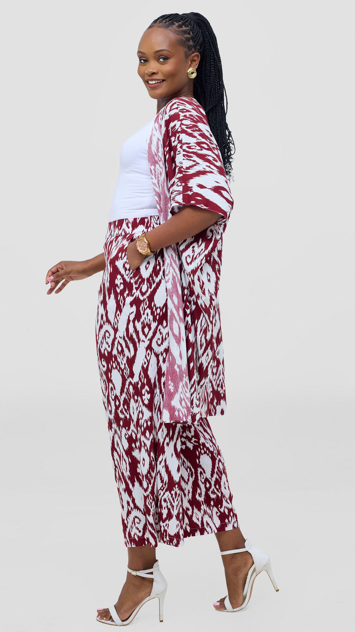 Vivo Samira Wide Kimono - Maroon / White Print