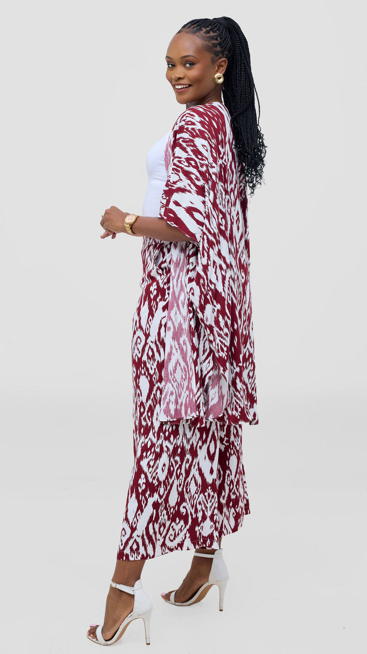 Vivo Samira Wide Kimono - Maroon / White Print