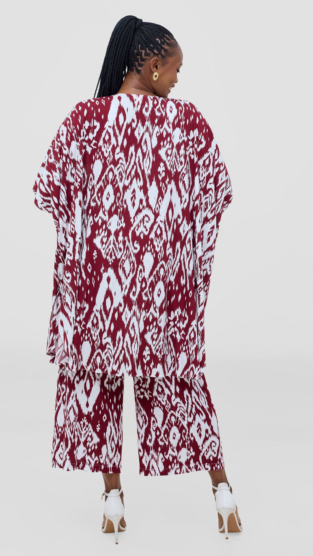 Vivo Samira Wide Kimono - Maroon / White Print
