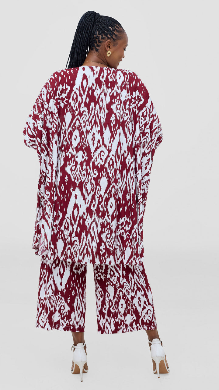 Vivo Samira Wide Kimono - Maroon / White Print