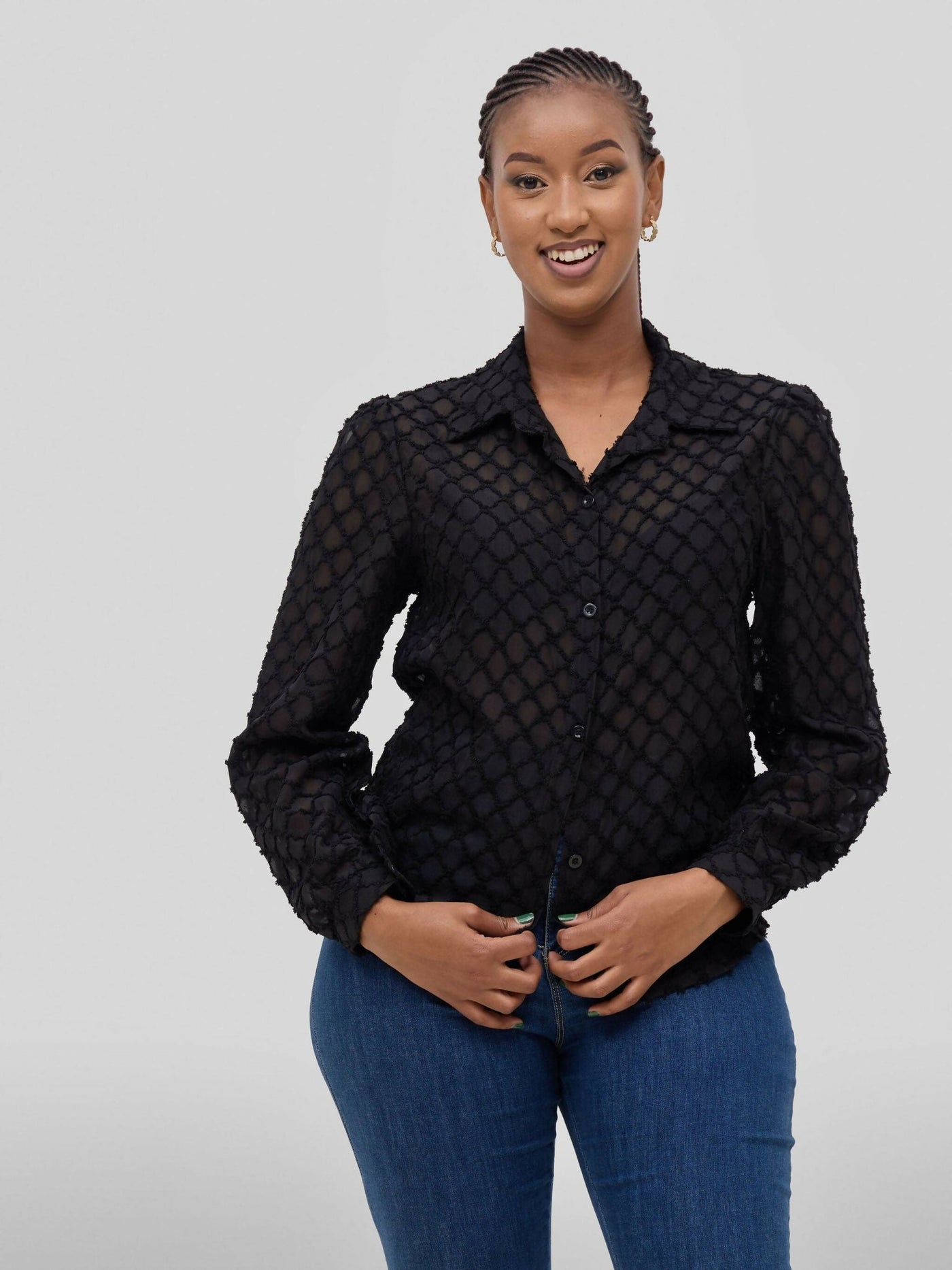 Hessed Long Sleeve Button Shirt - Black - Shopzetu