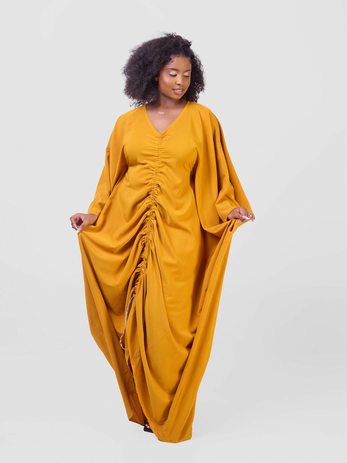 Vivid Afrikana Kari Kaftan Dress - Mustard - Shopzetu