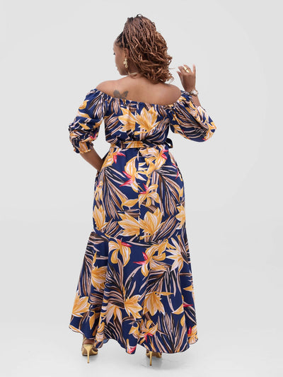 Lizola Kehlani Dress - Navyblue / Yellow / Brown - Shopzetu